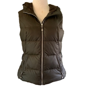 Eddie Bauer small olive green goose down hooded puffer vest